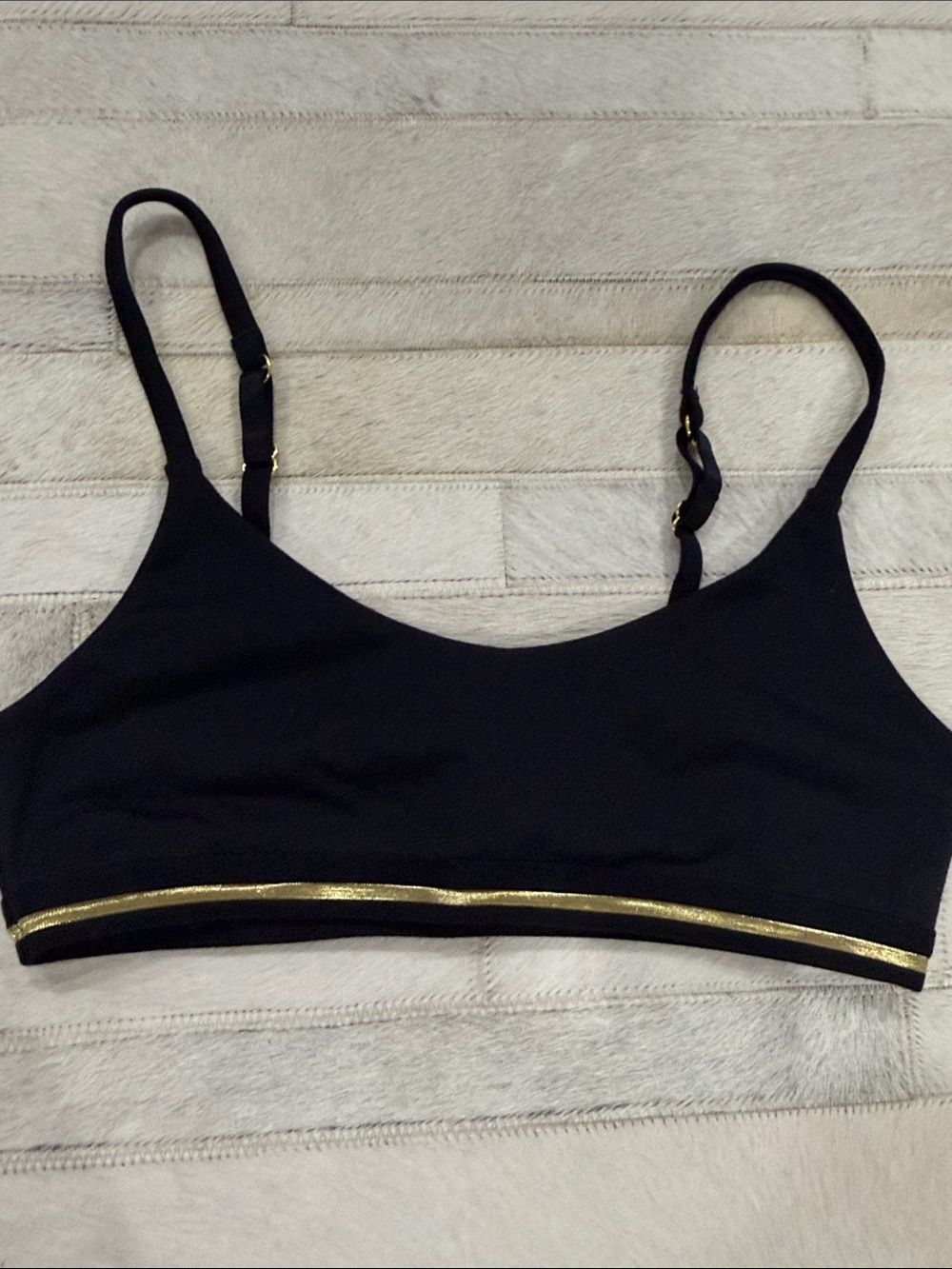 B Fit by Beach Bunny Black Bralette sport bra  with Gold Trim